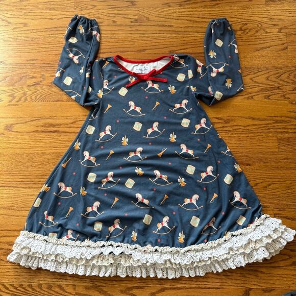 Love and Grow Rocking Horse Ruffle Hem Long Sleeve Nightgown 10YR Christmas - Picture 3 of 7